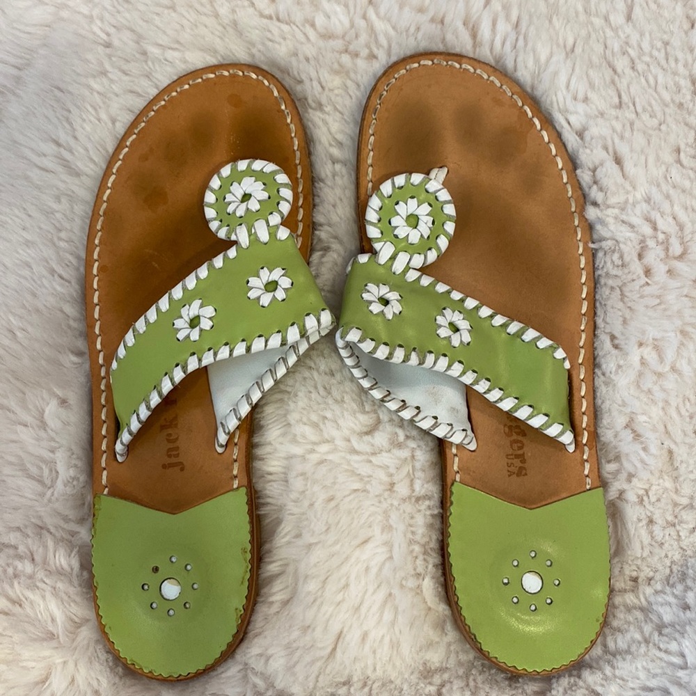 Jack Rogers “Miss Navajo” style sandals Lime with white stitching Girls size 4